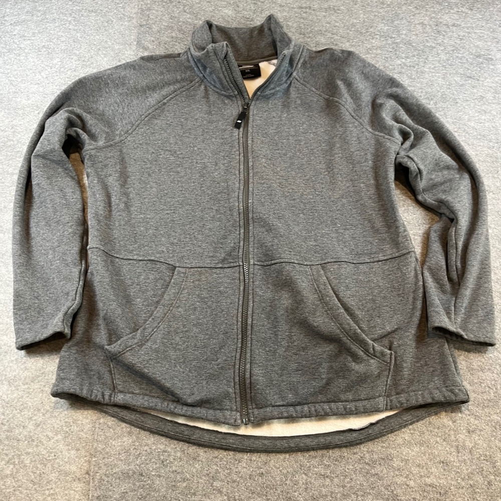 Skechers Womens Full Zip Fleece Jacket Gray Gorpcore Cozy XXL Mock Neck Pockets